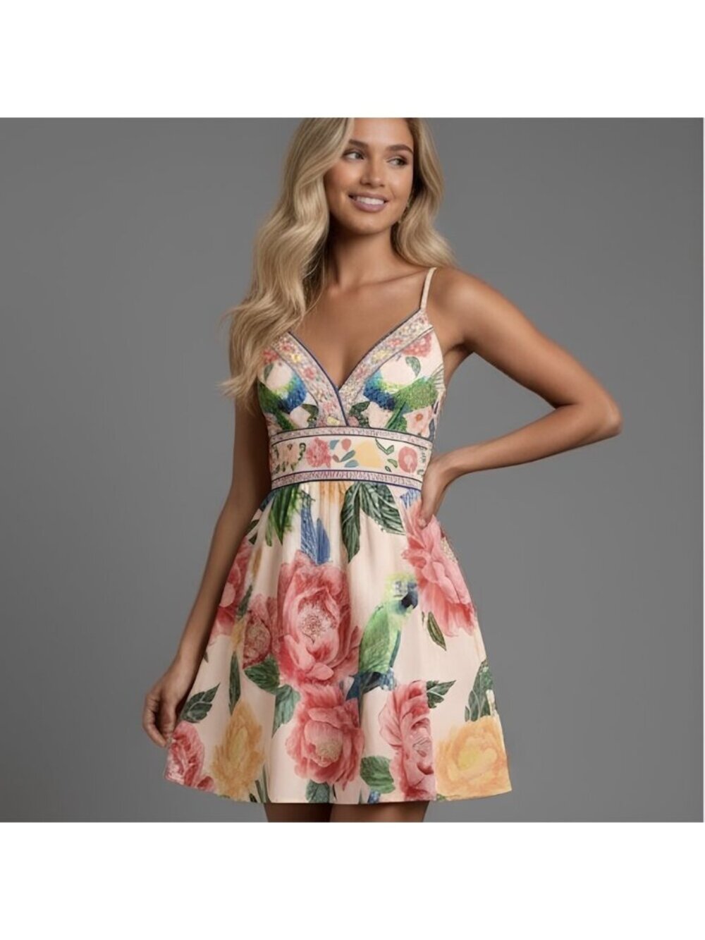 Boho Floral Print V-Neck Mini Dress